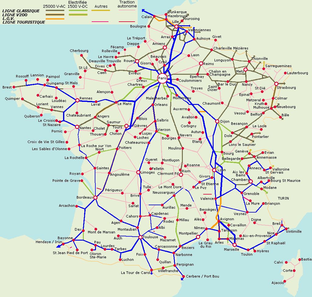 Схема железных дорог Франции